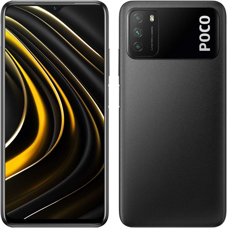 POCO M3 Smartphone, 4 GB + 64 GB, 6.53 "FHD + Ampio 1080P FHD + Display 49 MP, Tripla Fotocamera, 6000 mAh Batteria, Doppi Altoparlanti, Jack per Cuffie da 3.5 mm, Nero (Power Black)
