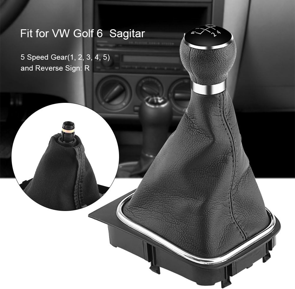 EVGATSAUTO 5-Speed Gear Shift Knob with Boot Cover for Volkswagen Jetta, Golf MK5 MK6 (2005–2011), Manual and Automatic Transmission Gearstick Gaiter Kit