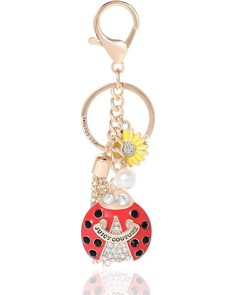 Juicy Couture Cute Key Chains for Women, Gold-Tone Logo Keychain with Clear Crystals, Juicy Gifts