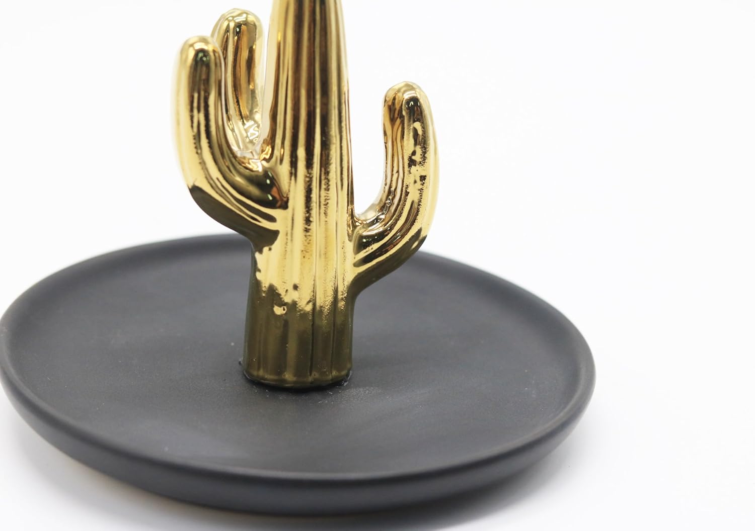 Purzest Ceramic Ring Holder Dish Home Decor Organizer,Cactus,Gold/Black
