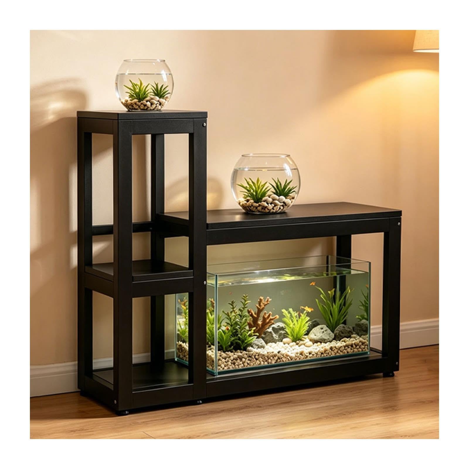 Mobile per Acquario, Base per Acquari, Archiviazione Multistrato | Struttura in Acciaio con Piano in Legno, con Vano Contenitore(60x40x110cm/23.6x15.7x43.3in)