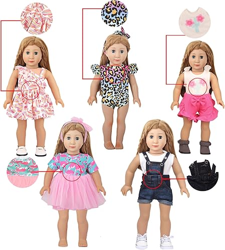Miniatura 4 de 10 juegos de ropa de muñeca americana de 18 pulgadas, incluyendo 10 trajes de vestir para muñecas americanas, muñecas recién nacidas, regalos para