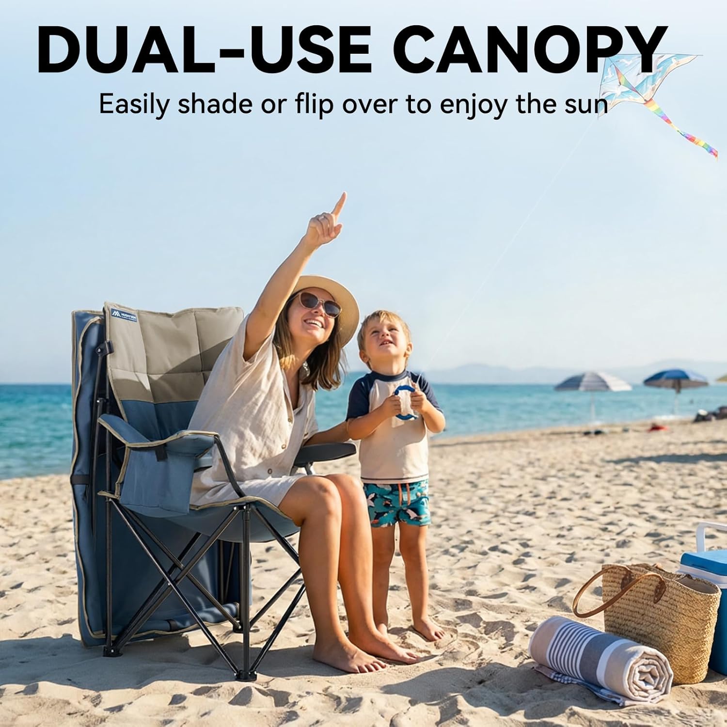 Camping Chair with Canopy Shade Oversized Folding Chair with Canopy for Outdoor Camping,Fishing Padded Outdoor Chair with Cup Holder,Cooler Bag,Side Pockets Beach Chair with Canopy Supports 330 lbs