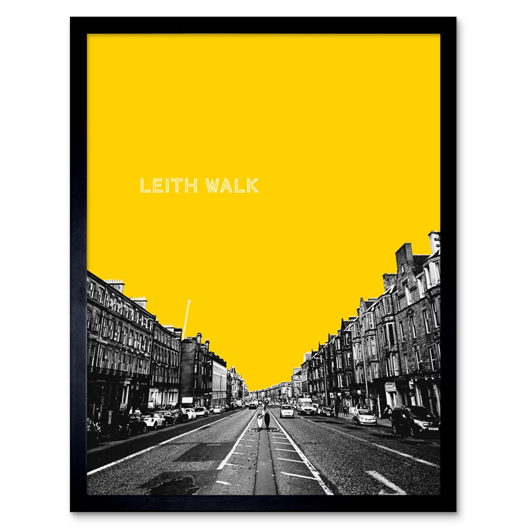 Wee Blue Coo Framed Black Edinburgh Leith Walk Yellow Art Print Framed Poster Wall Decor 12X16 Inch