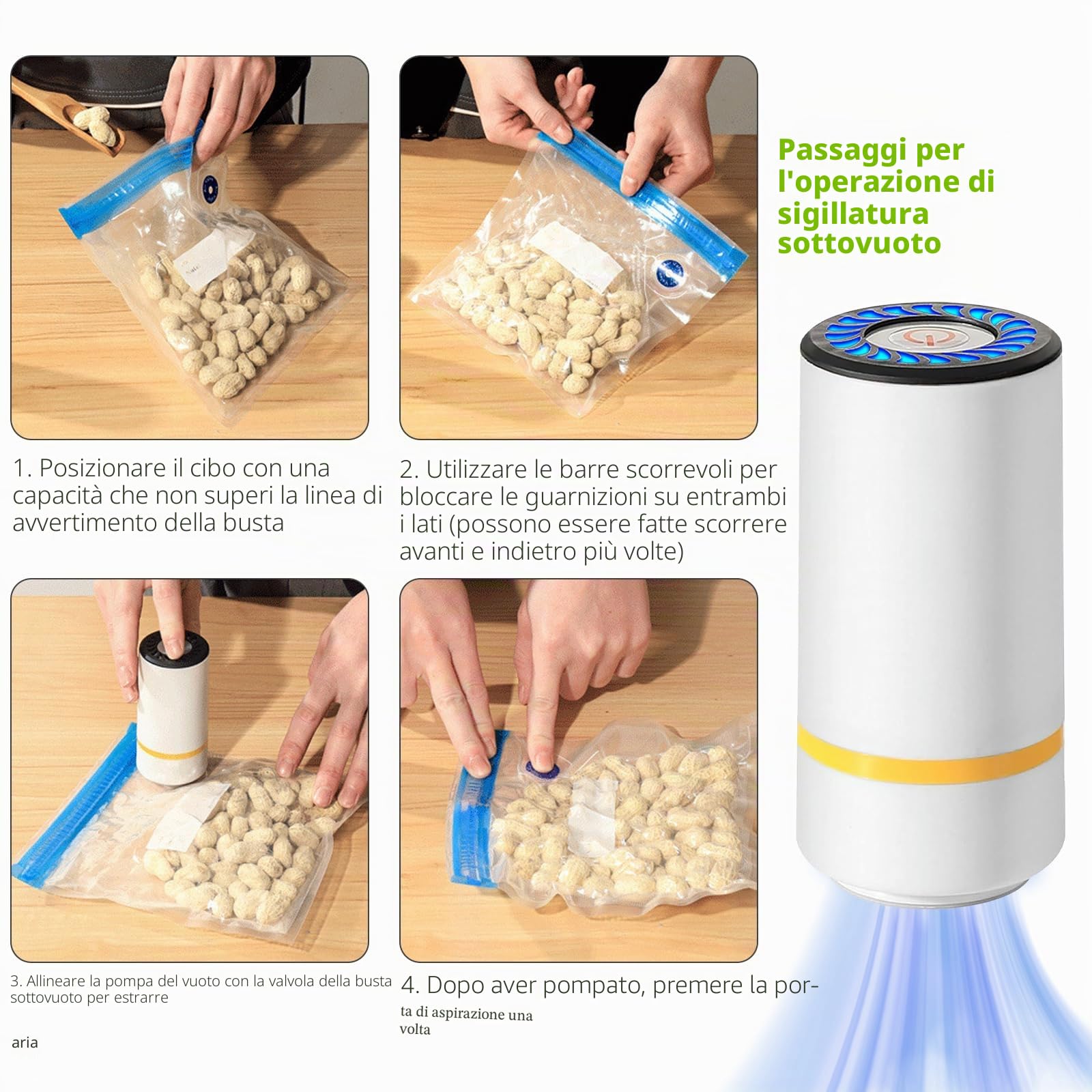 Vegena Macchina per sottovuoto con 15 sacchetti sottovuoto, macchina per sottovuoto, mini sottovuoto a mano, saldatrice elettrica riutilizzabile per conservare alimenti (bianco)