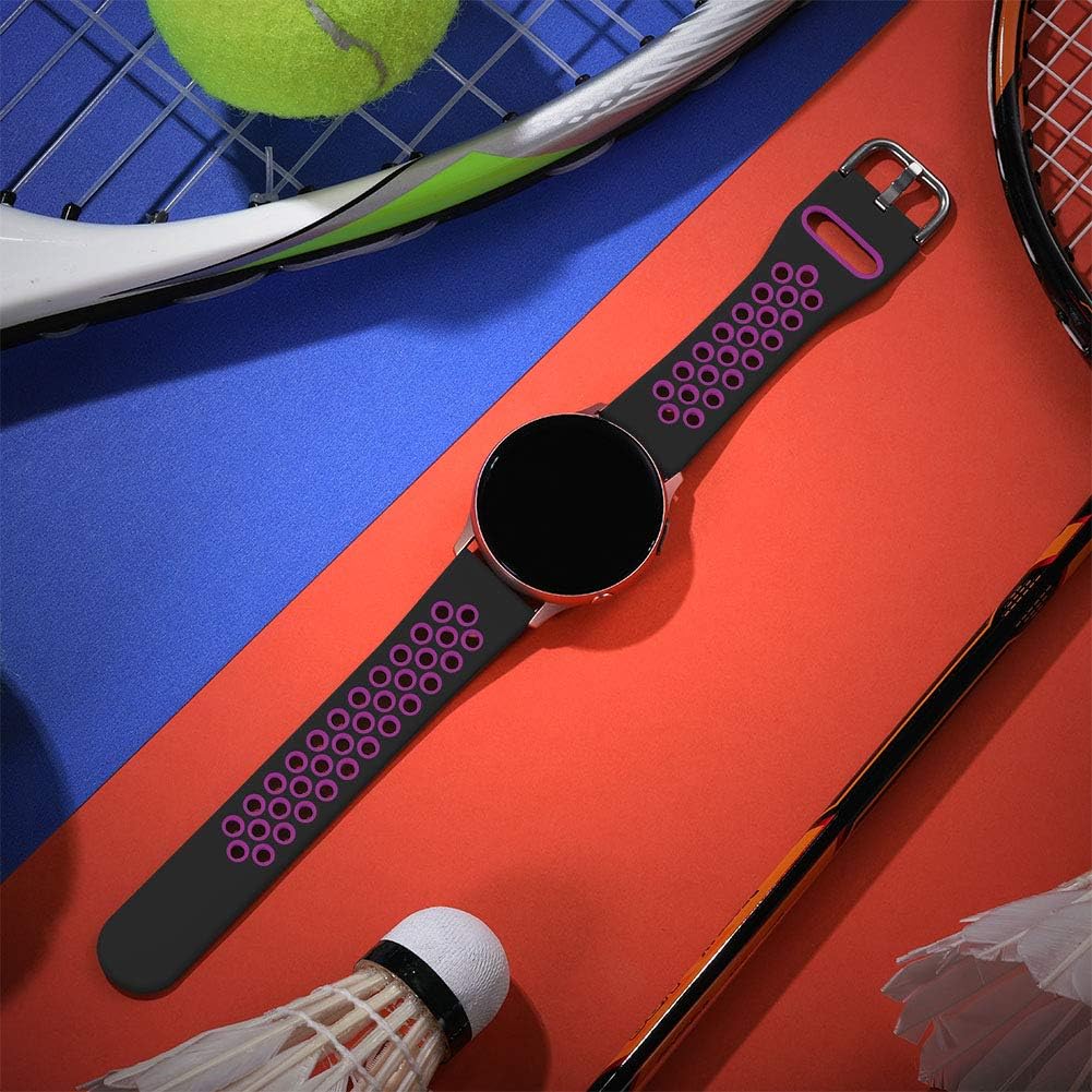 LEOMARON Bands for Samsung Active 2 Watch Bands 44mm 40mm, Galaxy Watch Active Bands, Galaxy Watch 3 Band 41mm, 20mm Soft Silicone Sport Breathable Replacement Straps for Women Men, Black/Purple