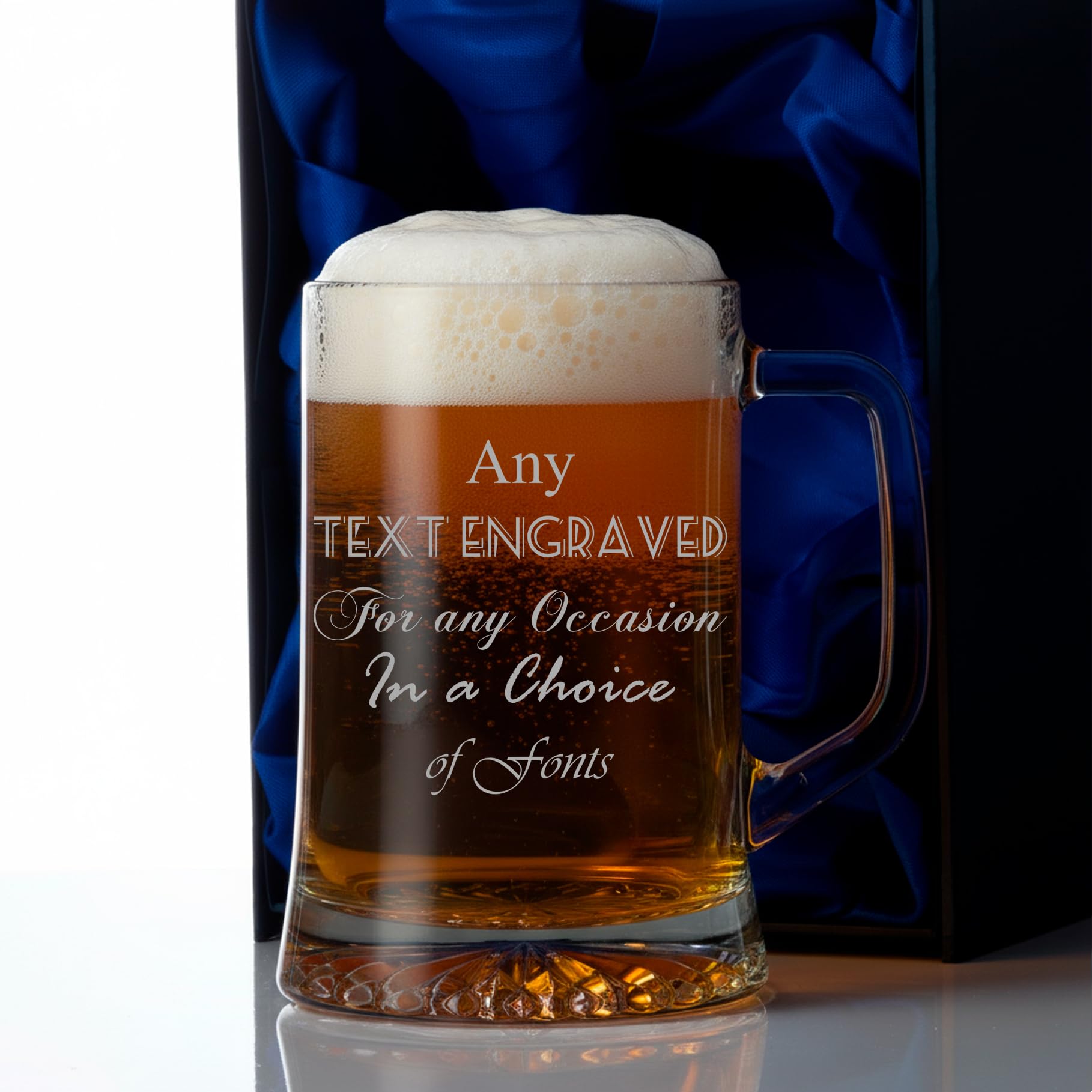 Engraved Personalised Large Beer Glass Tankard in A Silk Lined Gift Box