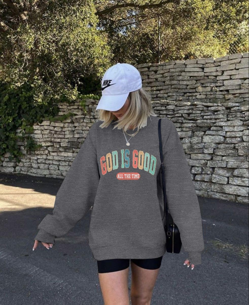 God is Good Sweatshirt Christian Shirts for Women Oversized Jesus Religious Pullover Bible Verse Inspirational Tops