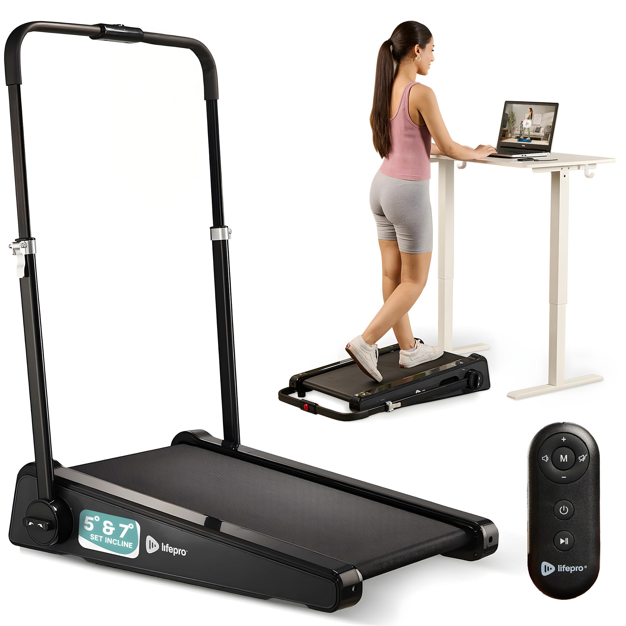 LifePro PacerMini Compact Small Walking Pad Treadmill with Incline - Under Desk Walking Treadmill for Home Mini Apartment & Office Portable Low Profile Quiet Electric with Remote Control & LED Display