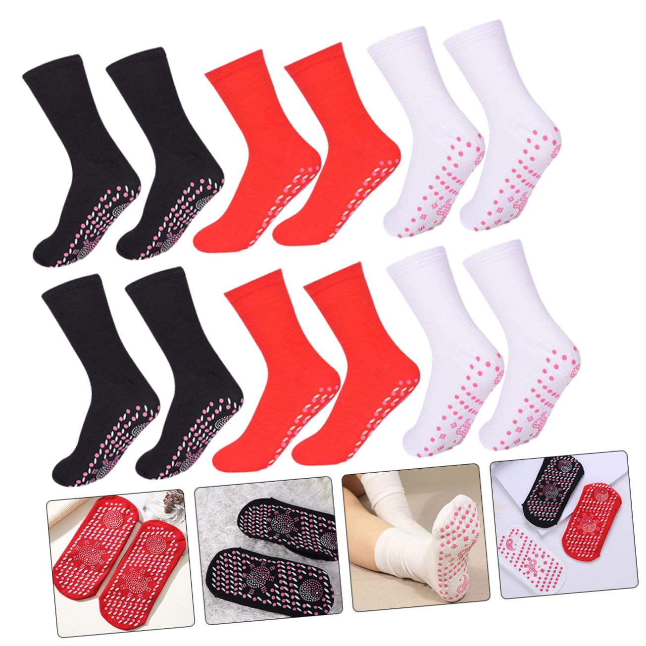 FOMIYES 6pares Calcetines Sanitarios Autocalentables para Mujer Calcetines Térmicos Cálidos y Transpirables Holgados para Hombre para Invierno y Actividades al Aire