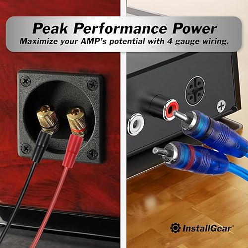 Miniatura 2 de Kit de cableado de amplificador de 4 calibre por InstallGear - Kit completo de cableado de subwoofer con cables de alimentación, tierra y RCA -