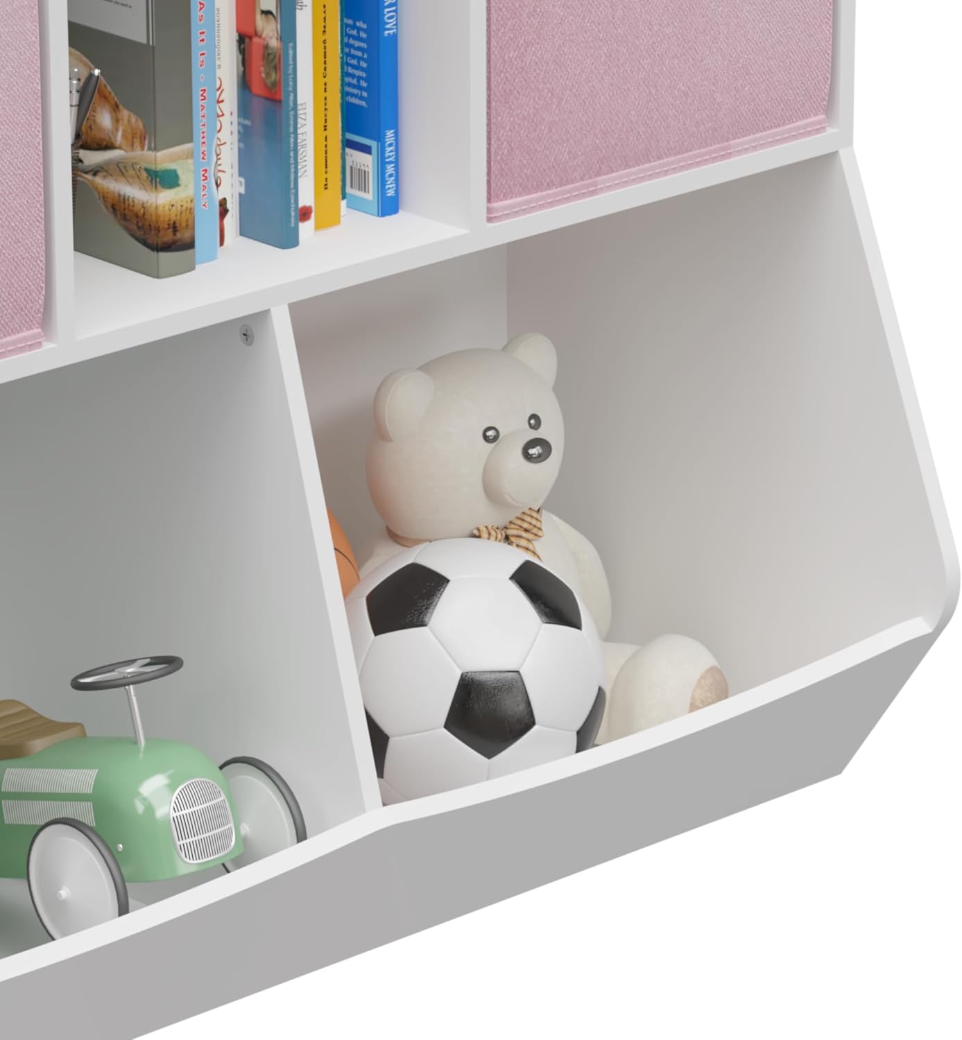 Kids Bookshelf, Kids Book Rack with Collapsible Fabric Drawers, Toy Storage Organizer Cabinet Bookcase for Kids Room, Nursery, Playroom, Bedroom