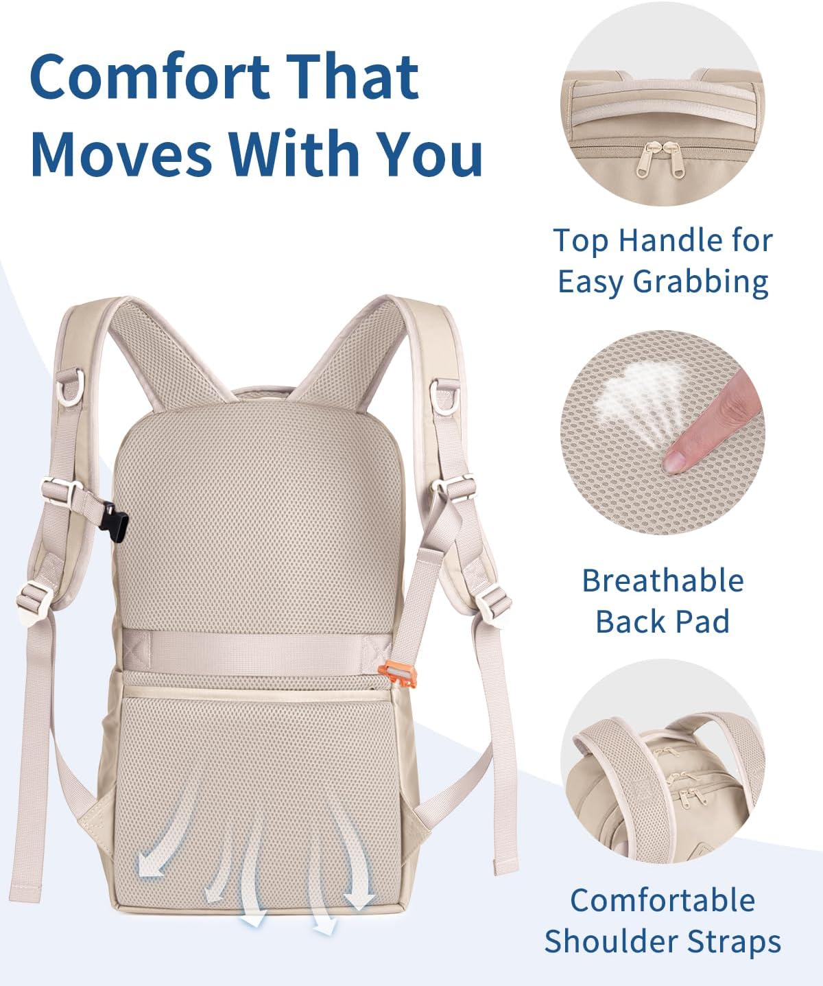 WANDF 15.6-Inch Laptop Backpack for Women, Travel Backpack Water-Resistant Lightweight College Backpack for Work Casual Business Weekender (Khaki) - Image 6