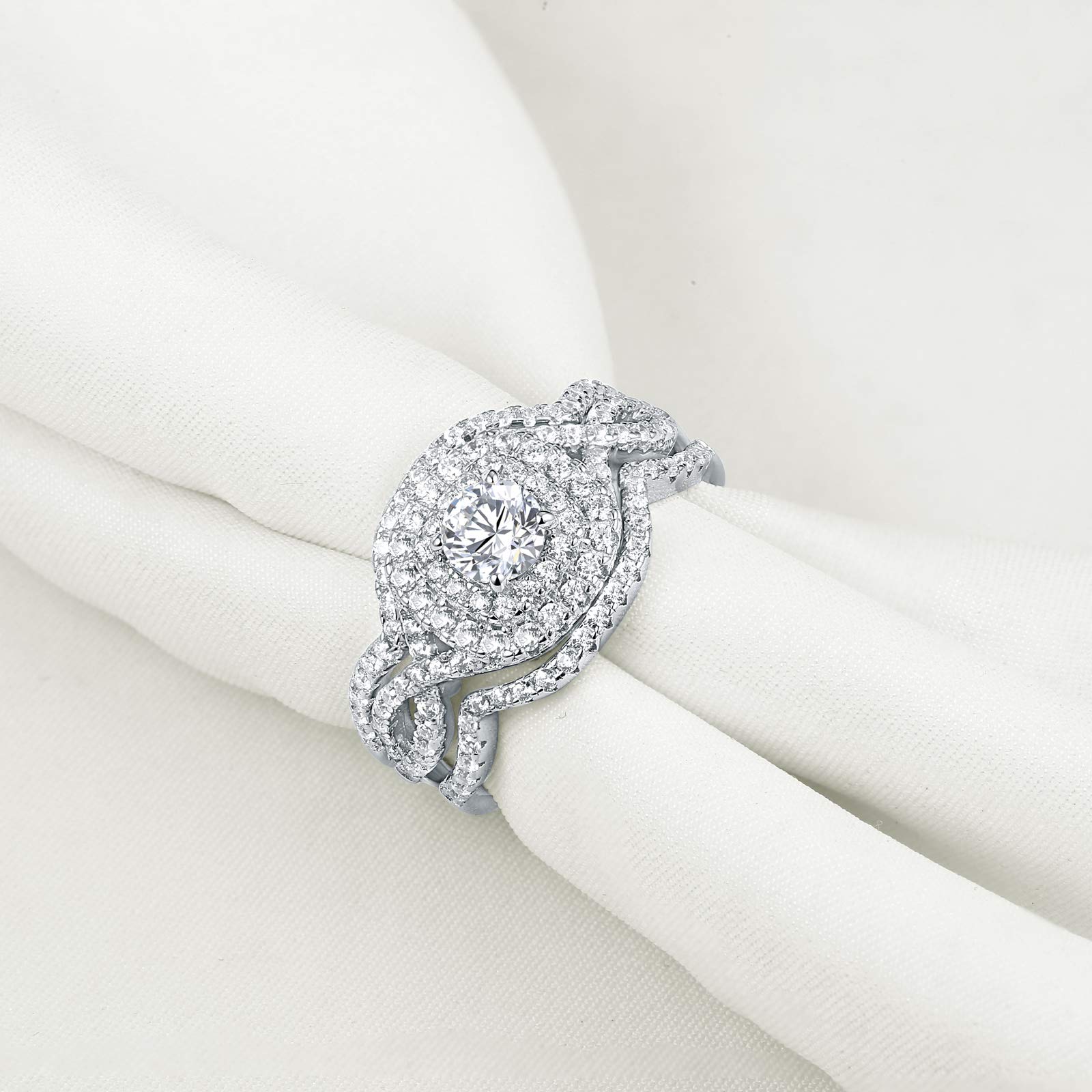 Newshe 3 Piezas 925 Anillos de Boda de Plata esterlina para Mujeres 2.1Ct AAAAA CZ Juego de Anillos de Compromiso joyería clásica tamaño 5-12