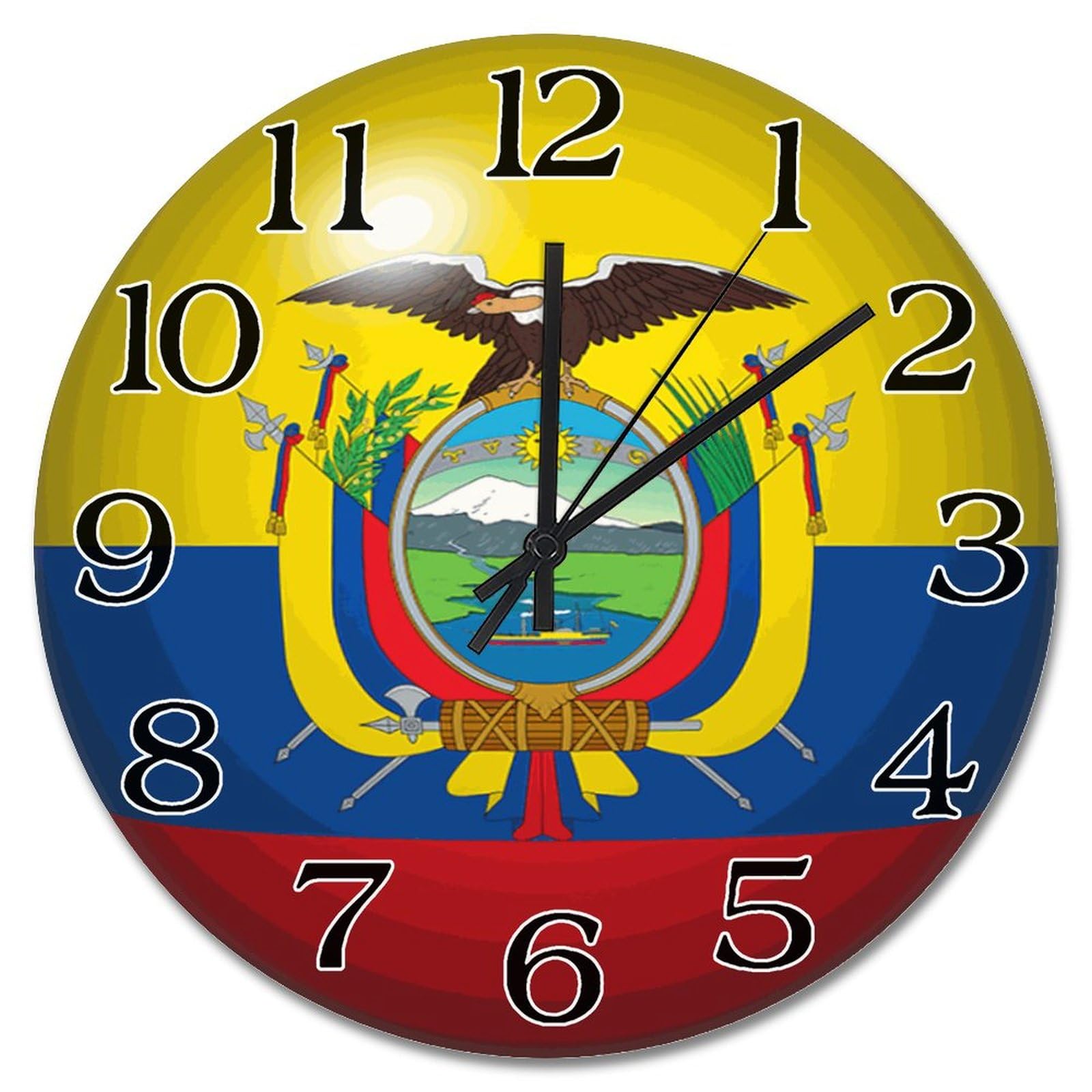 Horloge murale bois drapeau Équateur grande taille 38cm