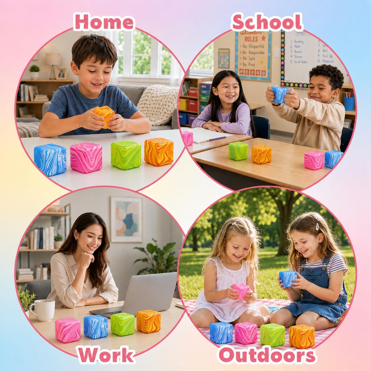 Marble Pattern Cube Squishy Stress Relief Toy, Soft Slow Rising Squeeze Fidget Cube for Anxiety Relief, Sensory Squishy Cube (Pink)