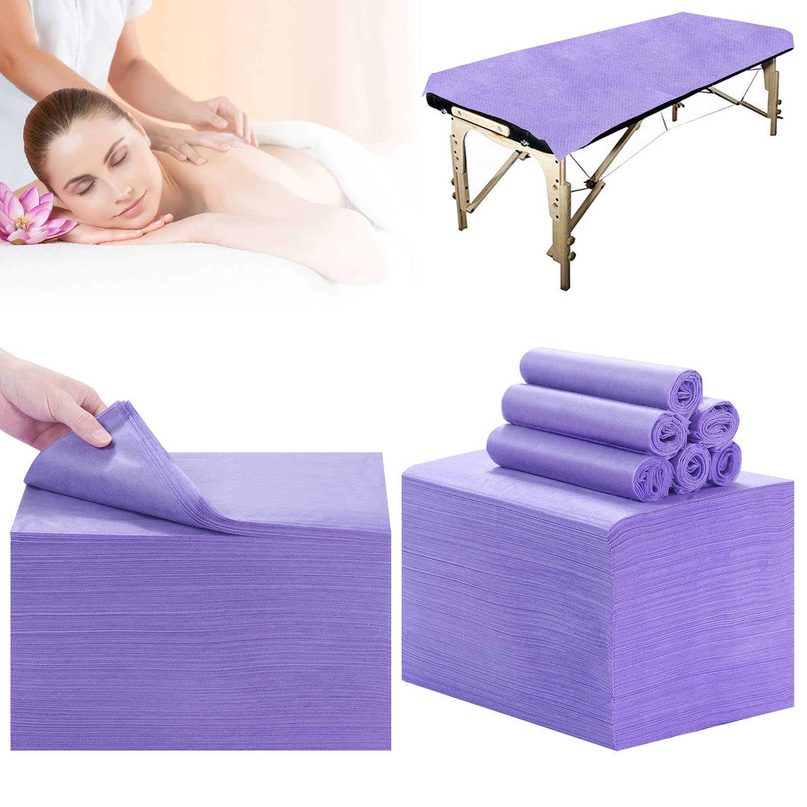 200PCS Purple Disposable Bed Sheets 31" x 71" Massage Table Sheets Non Woven Fabric SPA Bed Cover Breathable for Massage Beauty Tattoos