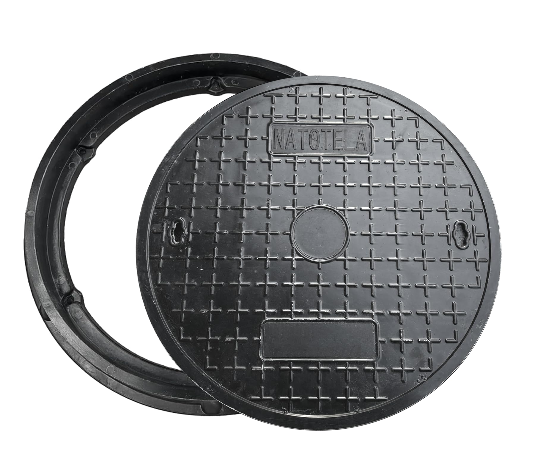 Natotela 27.6in Round Manhole Cover and Frame, Fiberglass Recessed