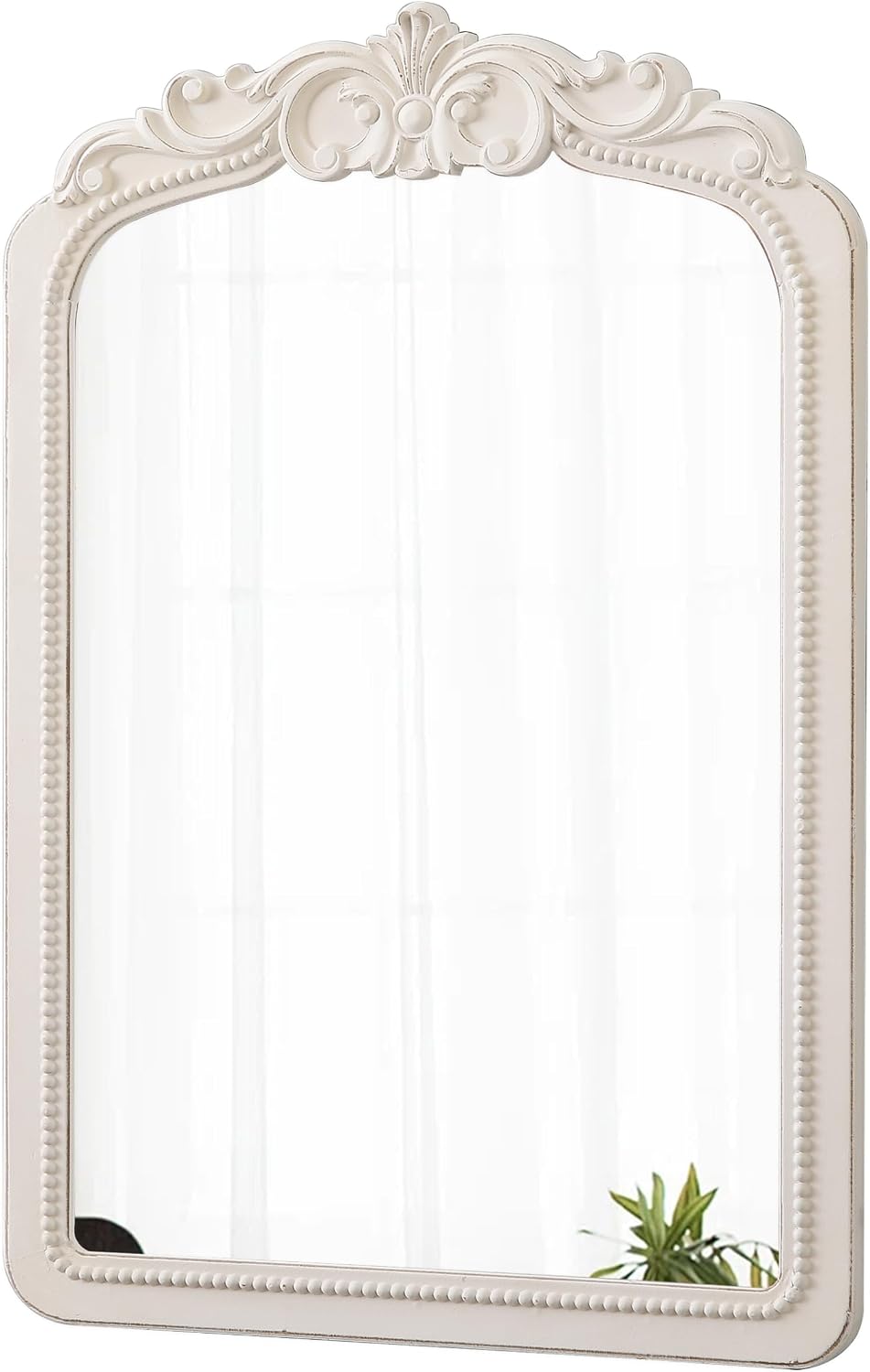 Vintage Arch Mirror 29 X 20 Inch, Hanging Distressed White Wood Frame Rustic Arched Bathroom Mirror with Beaded Detailing, Antique Mirrors for Wall Decor Living Room Bedroom Entryway Hallway