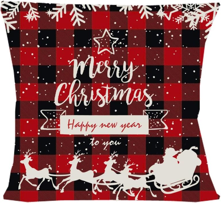 DESTURE Christmas Throw Pillow Covers 18x18 Inches, Christmas Trees, Snowflake Xmas Farmhouse Christmas Decorations Clearance Pillow Case Set of 4 (Christmas03, 4)