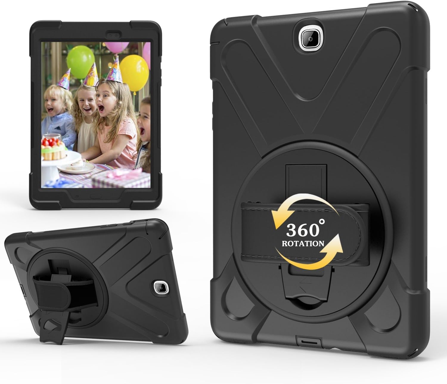 Galaxy Tab A 9.7 Case KIQ Full-Body Shock Proof Hybrid Heavy Duty Armor Protective Case for Samsung Galaxy Tab A 9.7 2015, SM-T550 with Kickstand and Screen Protector (Shield Black)