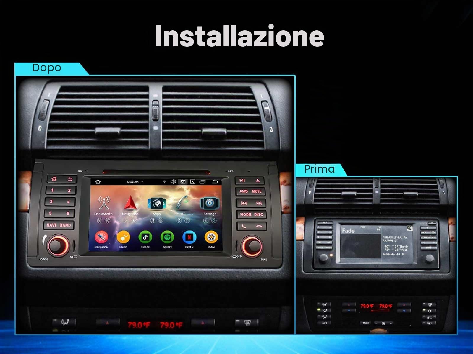 7" 8-Core Android 16 Autoradio GPS Navigatore Auto per BMW Serie 5 X5 E53 | 4GB+64GB Supporto Senza fili Carplay Android Auto GPS CD DVD DSP WiFi SWC RDS Canbus Radio Bluetooth