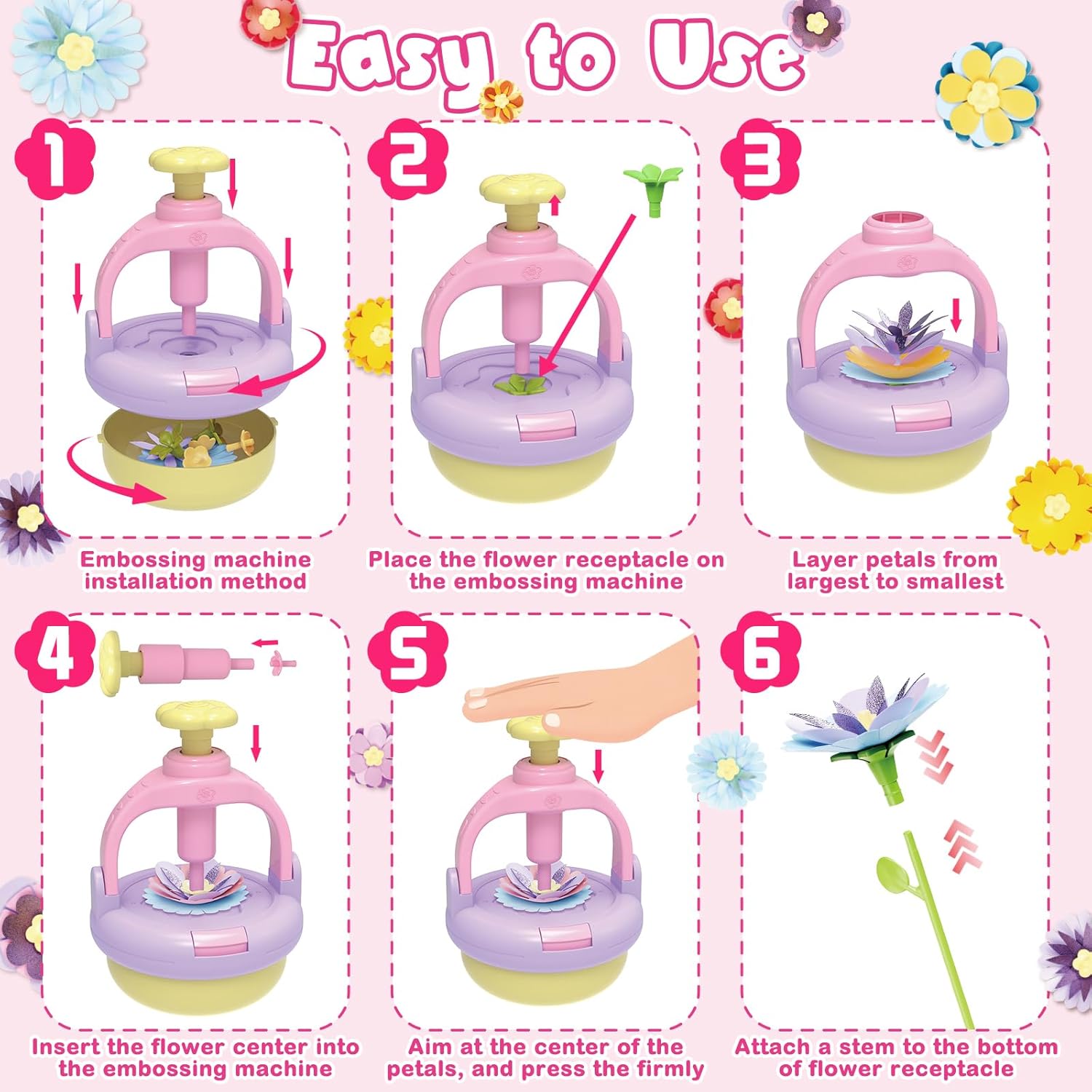 DIY Flowers Craft Kit for Girls, Flower Bouquet Maker Machine with 120 Fabric Petals, 14 Greeting Cards, Gift Wrap, Vase & Storage Bag, Creative Floral Arts and Crafts Toy for Kids Ages 3-12 - Image 4