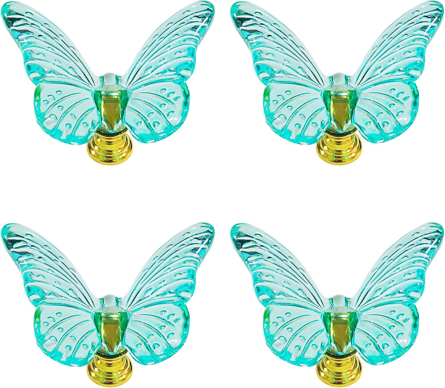 4 Butterfly Dresser Pulls, Clear Drawer Knobs Cabinet Knobs Bathroom Door Knobs Wardrobes Knobs Kitchen Bathrooms Children Girls Bedroom Decorative Furniture Fittings (Clear)