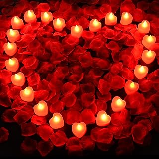 2000/4000/8000pcs Artificial Rose Petals with LED Tea Lights Kit, for Special and Romantic Night Valentine Wedding Decor(2000pcs Artificial Rose Petals + 24pcs Red Lights)