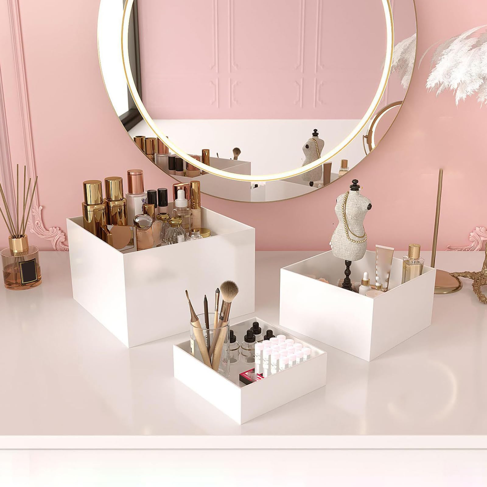 Set di vassoi da portata in acrilico bianco, espositore per buffet, decorazione per dessert, organizer per torte nuziali, per uso domestico commerciale, 6 pezzi