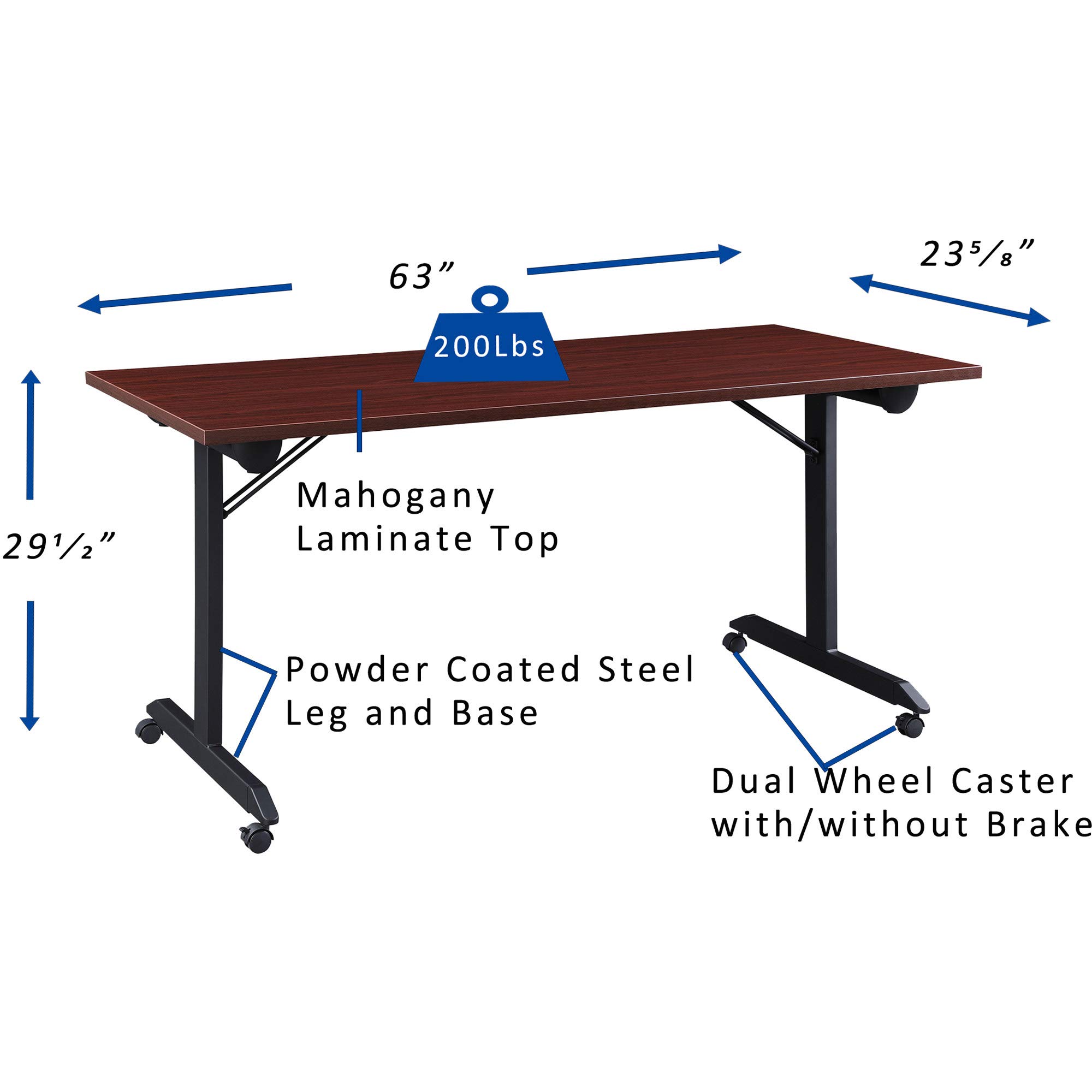 Lorell Mobile Folding Training Table  Mahogany Powder Coated