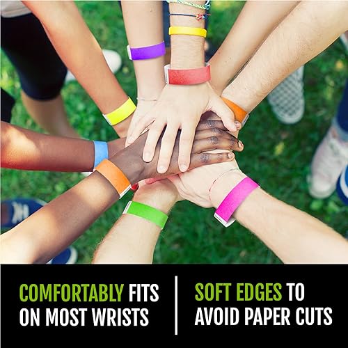 Miniatura 5 de WristCo Tyvek - Pulseras de 7 colores variados, 700 unidades, cómodas pulseras de papel resistentes a desgarros, pulseras de identificación para