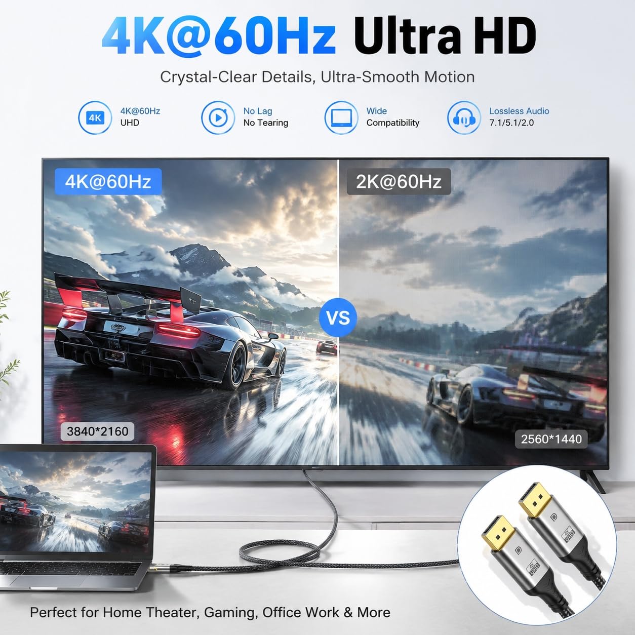 Cavo DisplayPort 4K 1.2: 2 m placcato oro, confezione da 10 cavi DP corti (4K a 60Hz, 2K a 165Hz 144Hz 21,6Gbps) HDR, DP a DP cavi compatibili con PC da gioco, laptop, monitor, computer