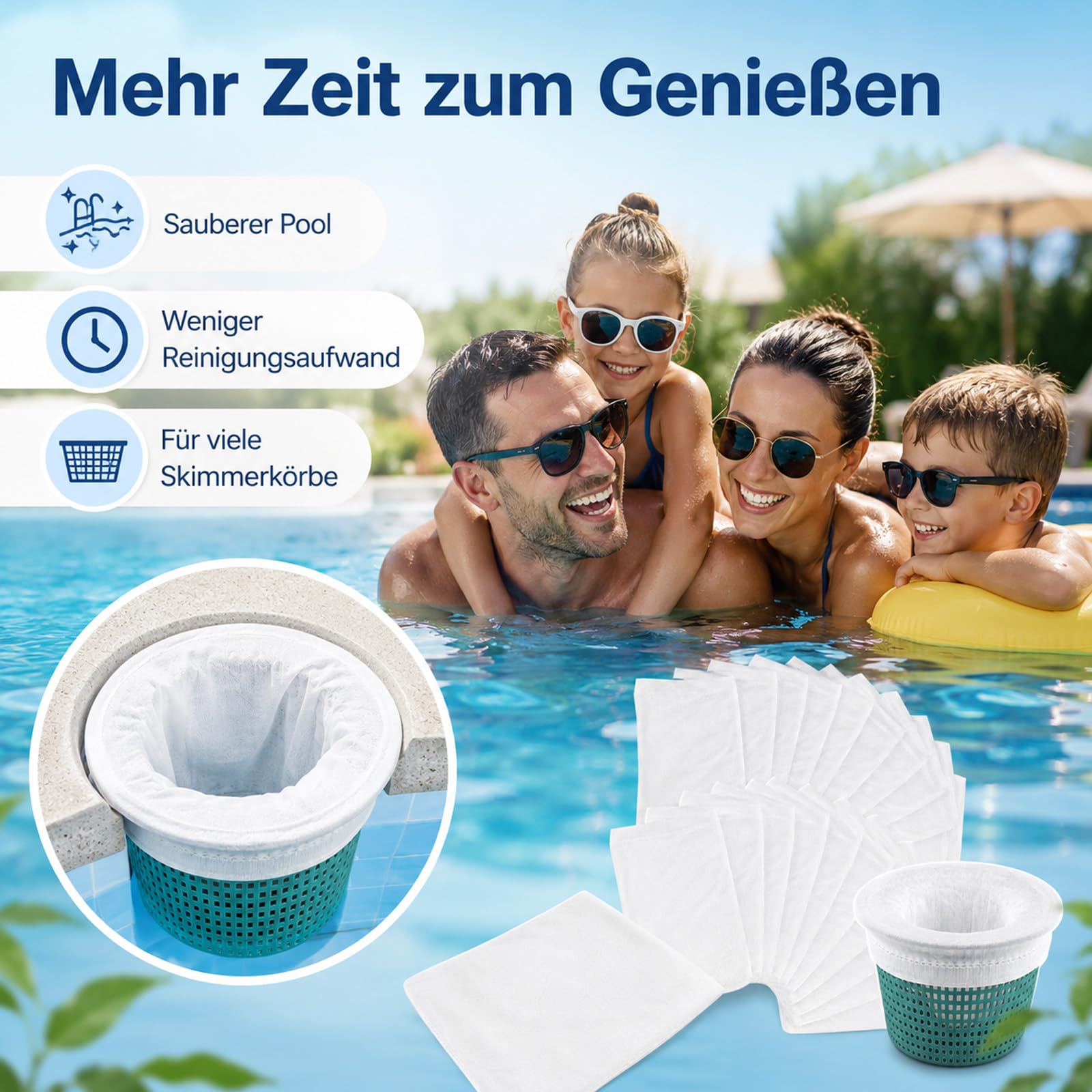 Chaussettes Filtre Piscine Skimmer Lot de 50 Maille Ultra-Fine Nylon Lavable Réutilisable