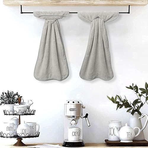 Miniatura 5 de R HORSE 4 toallas de mano grises con bucles para colgar, toalla de mano suave y gruesa para cocina, toalla seca para cocina y baño