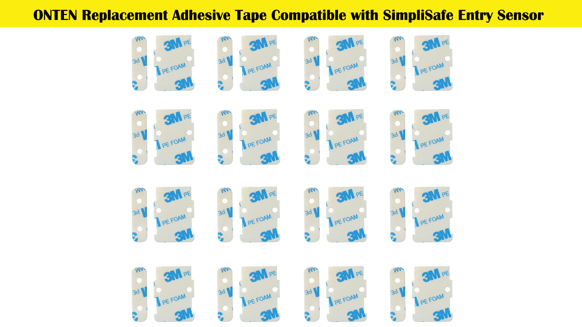 Image of ONTEN Replacement Adhesive Tape Compatible with SimpliSafe Entry Sensor - 32 Pre-Cut Double-Sided Pads - Easy Install, Strong Hold for Sensors & Magnets - Pack of 16 Sensor Pads & 16 Magnet Pads