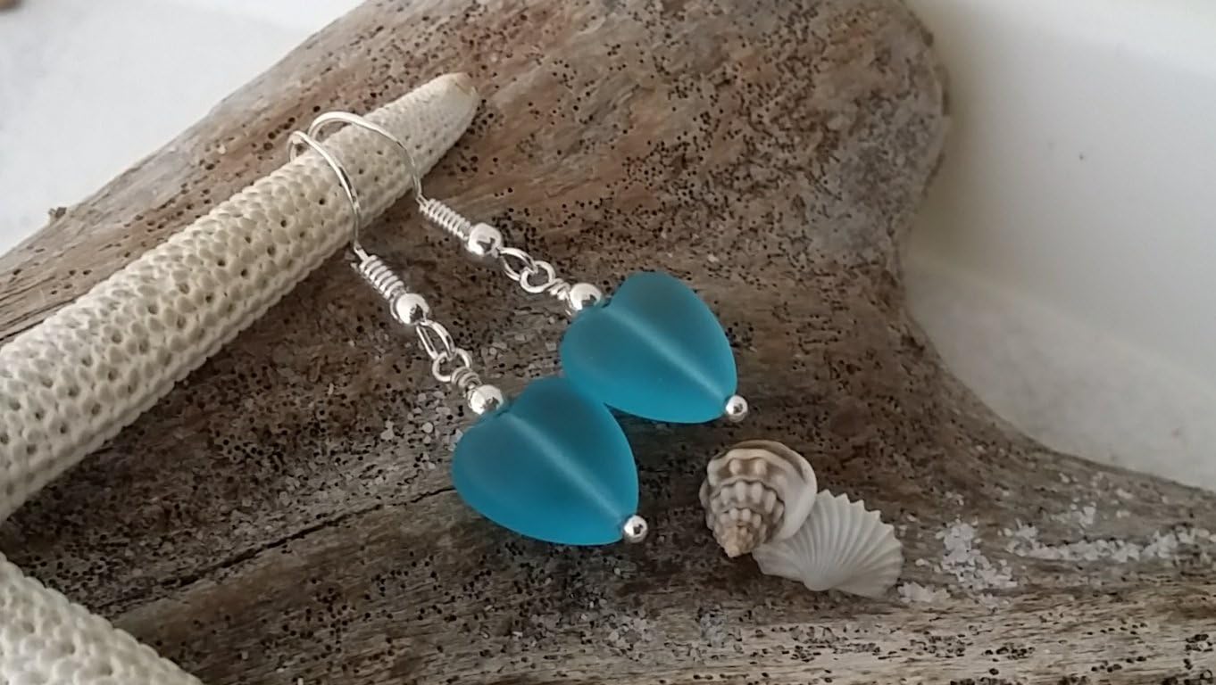 Yinahawaii Handmade Sea Glass Earrings, Hawaiian Jewelry for Women, Twin Tiny Heart Earrings, Unique Sea Glass Jewelry For Women Birthday Gift For Women - Image 5