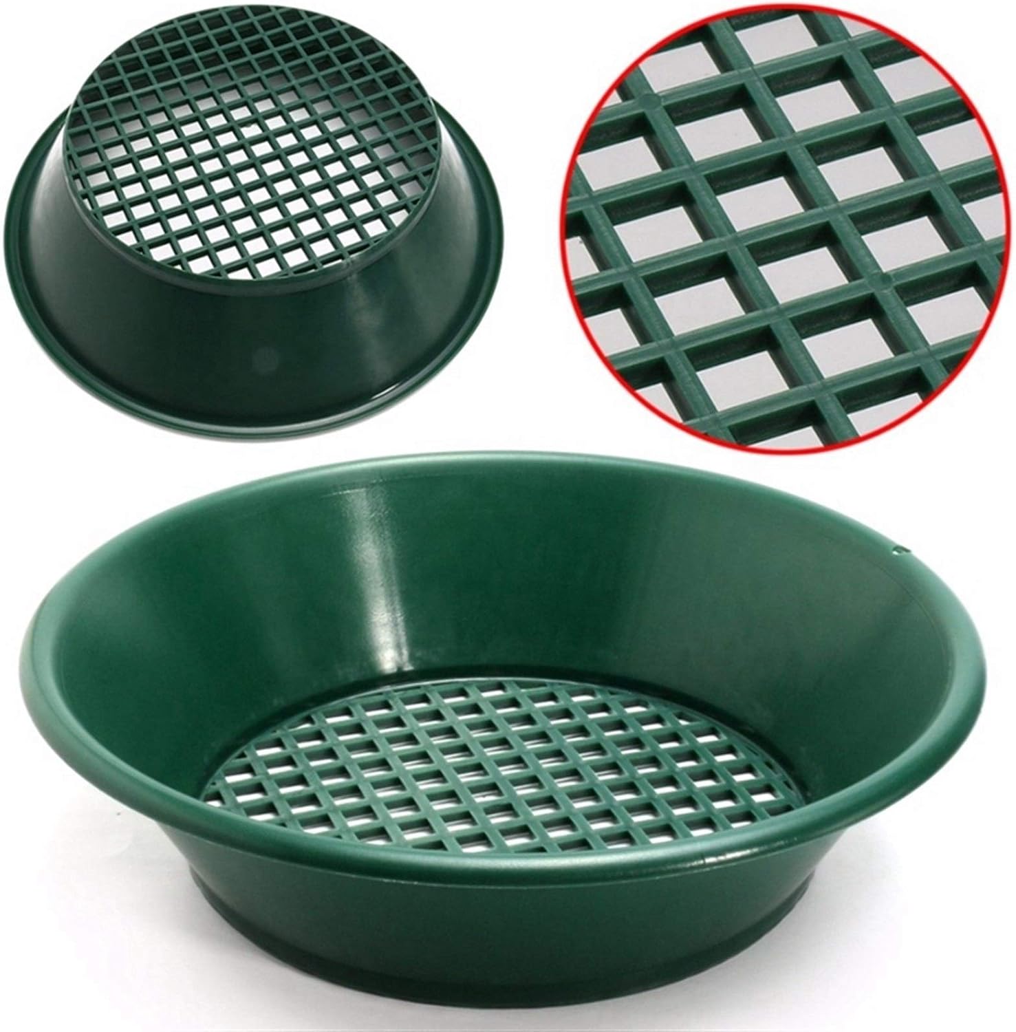 1Pc Green Gold Pan Sifting Classifier Mesh Screen Mining Sifter Metal Detecting Tool Panning Classifier 34x34x10Cm