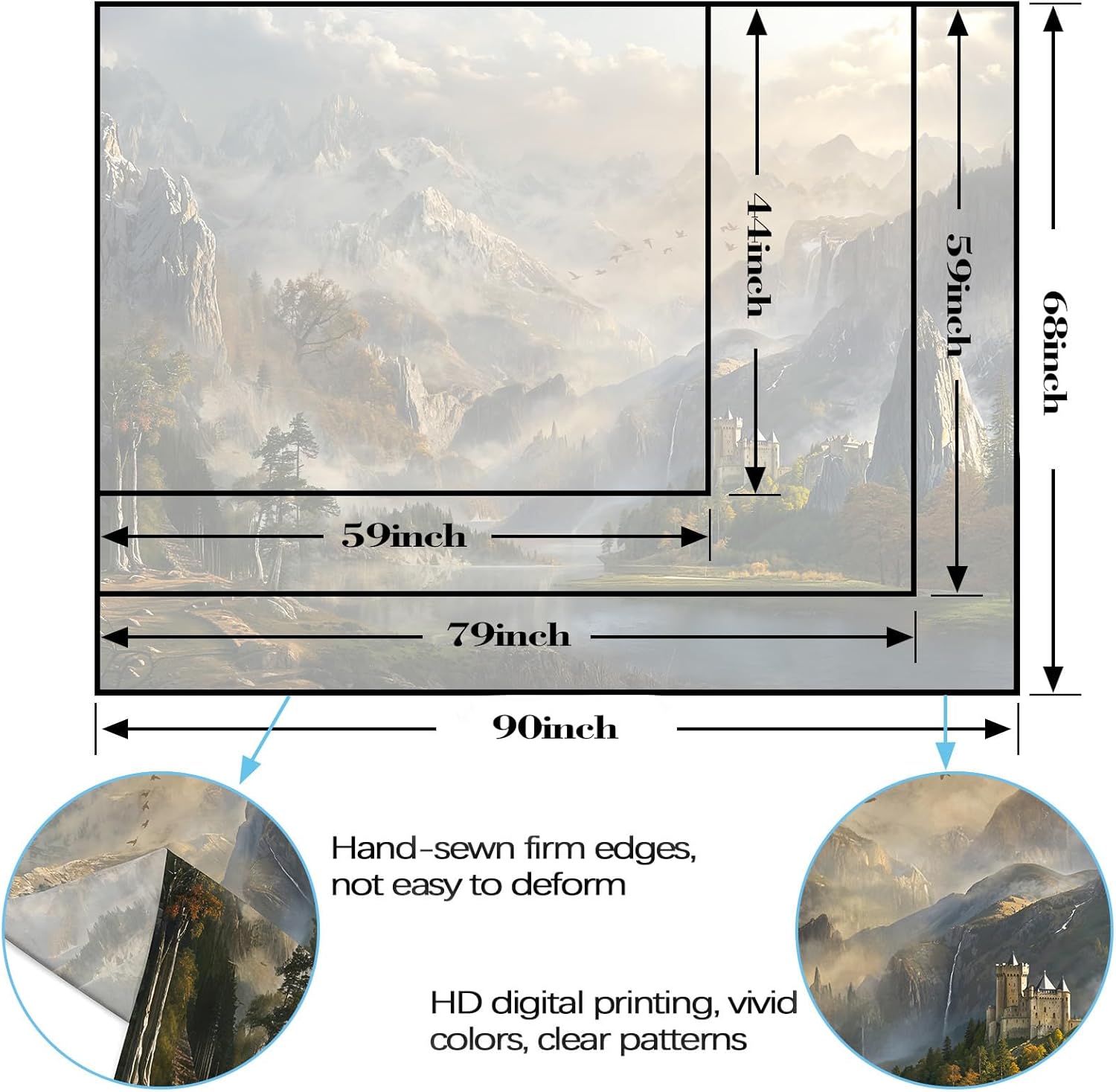 Spenlife Fantasy Valley Castle Wall Tapestry, Enchanted Mountain Lake Tapestries for Room Decor, Scenic Tapestry 90x70 Inch