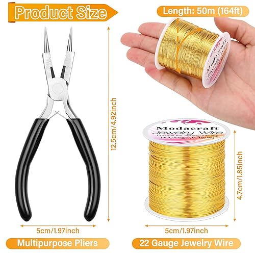 Miniatura 17 de Modacraft - 3 rollos de alambre plateado de calibre 20/24 con alicates de joyería 4 en 1, resistente al deslustre, calibre 20, alambre de joyería