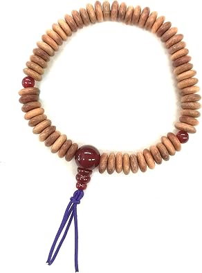 8mm Indian Sandalwood Flat Beads & Red Agate Bracelet Japanese Rosary Mala Juzu Handmade Craft Bracelet for Unisex Gifts for him