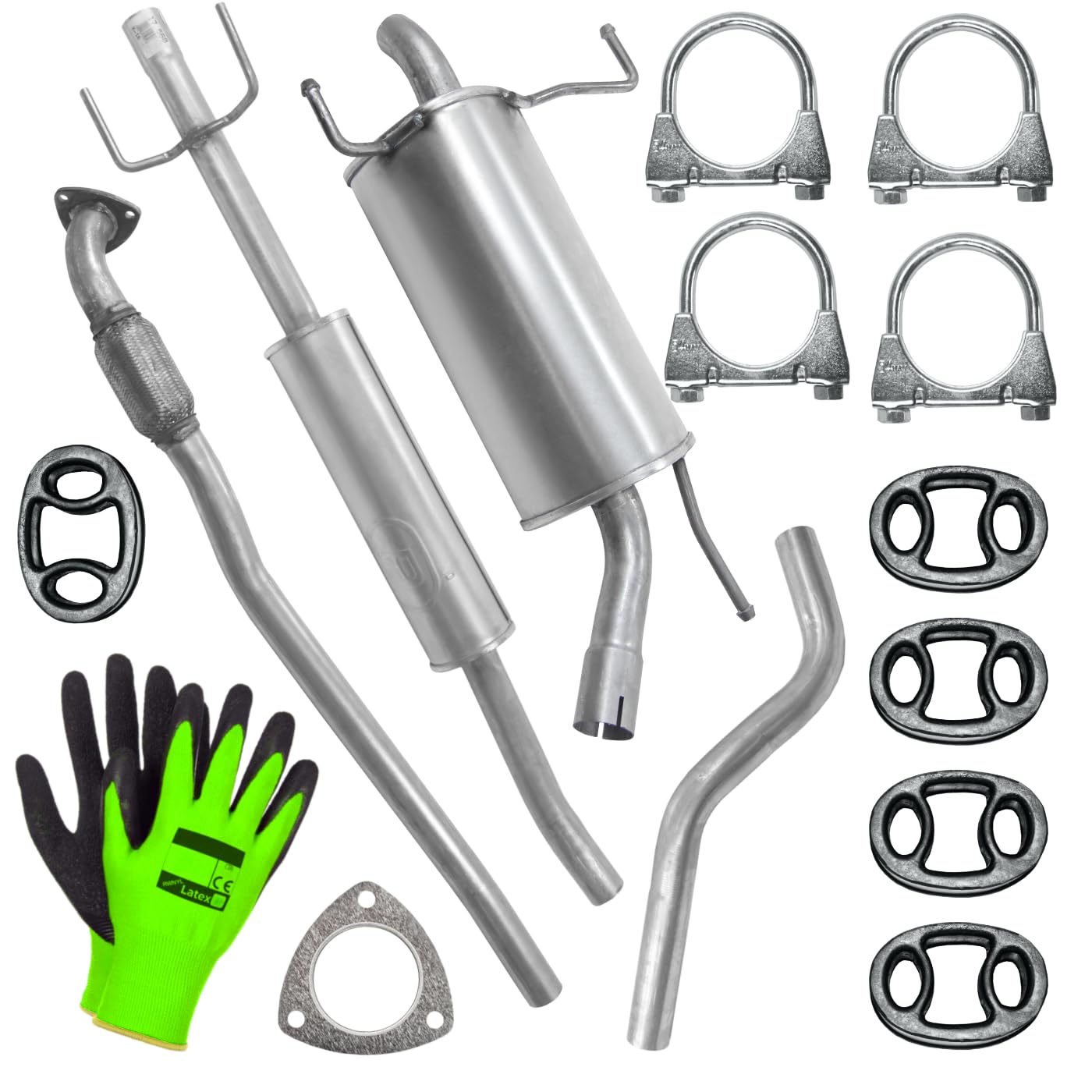 POLMOstrow Auspuff für Opel Corsa 3 III C 2000-2006 | Kollektorrohr, Mitteltopf und Endtopf, Motoren: 1.2 - 1.2 - 1.4, Fließheck