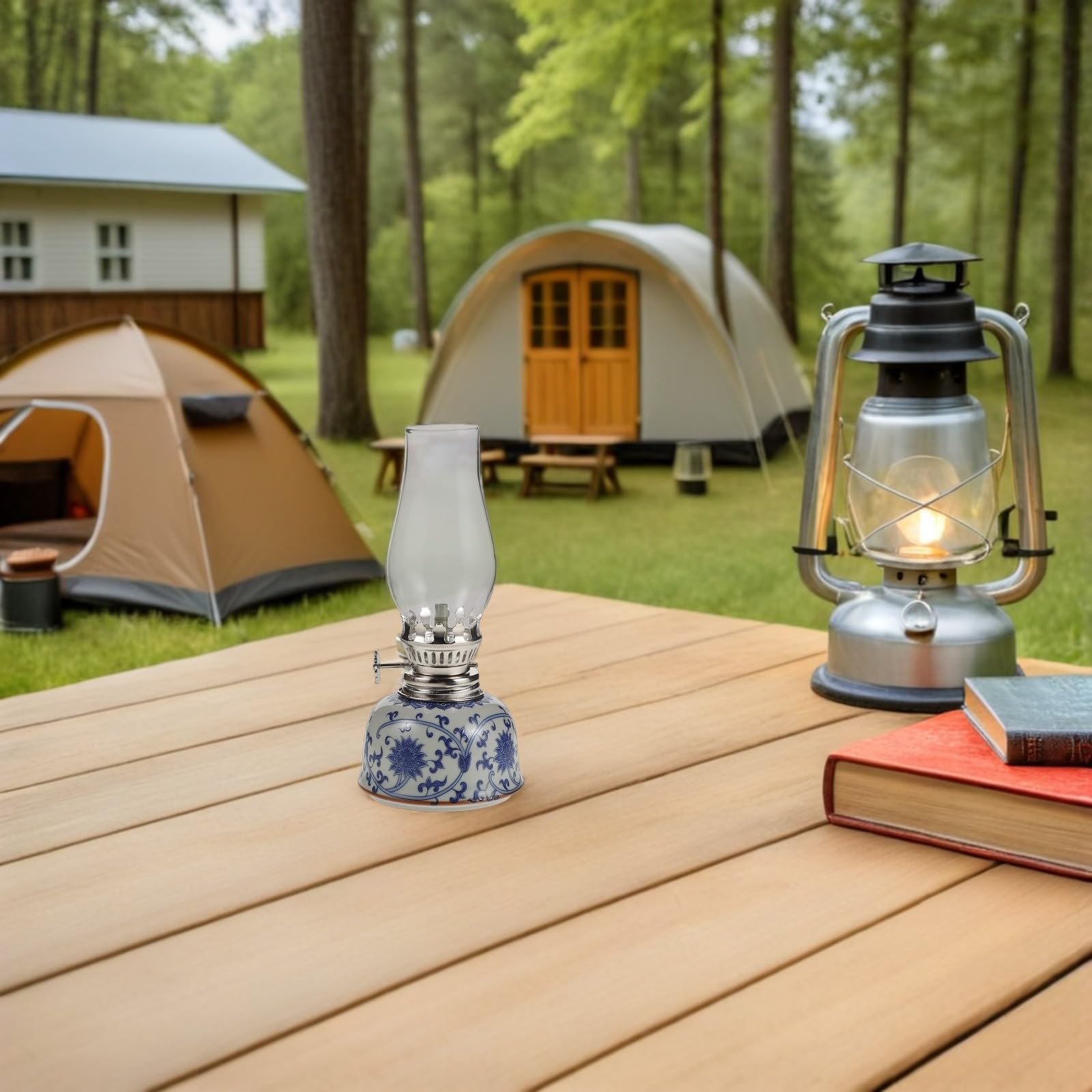 GALPADA Lampe à Huile et Adaptée Vintage Motif en Céramique et Verre Légère pour Café et Espaces Tranquilles
