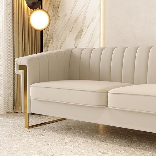 Miniatura 50 de Sofá de terciopelo verde de 83.46 pulgadas de ancho con patas metálicas doradas, sofá tapizado de brazo alto de 3 plazas para sala de estar,
