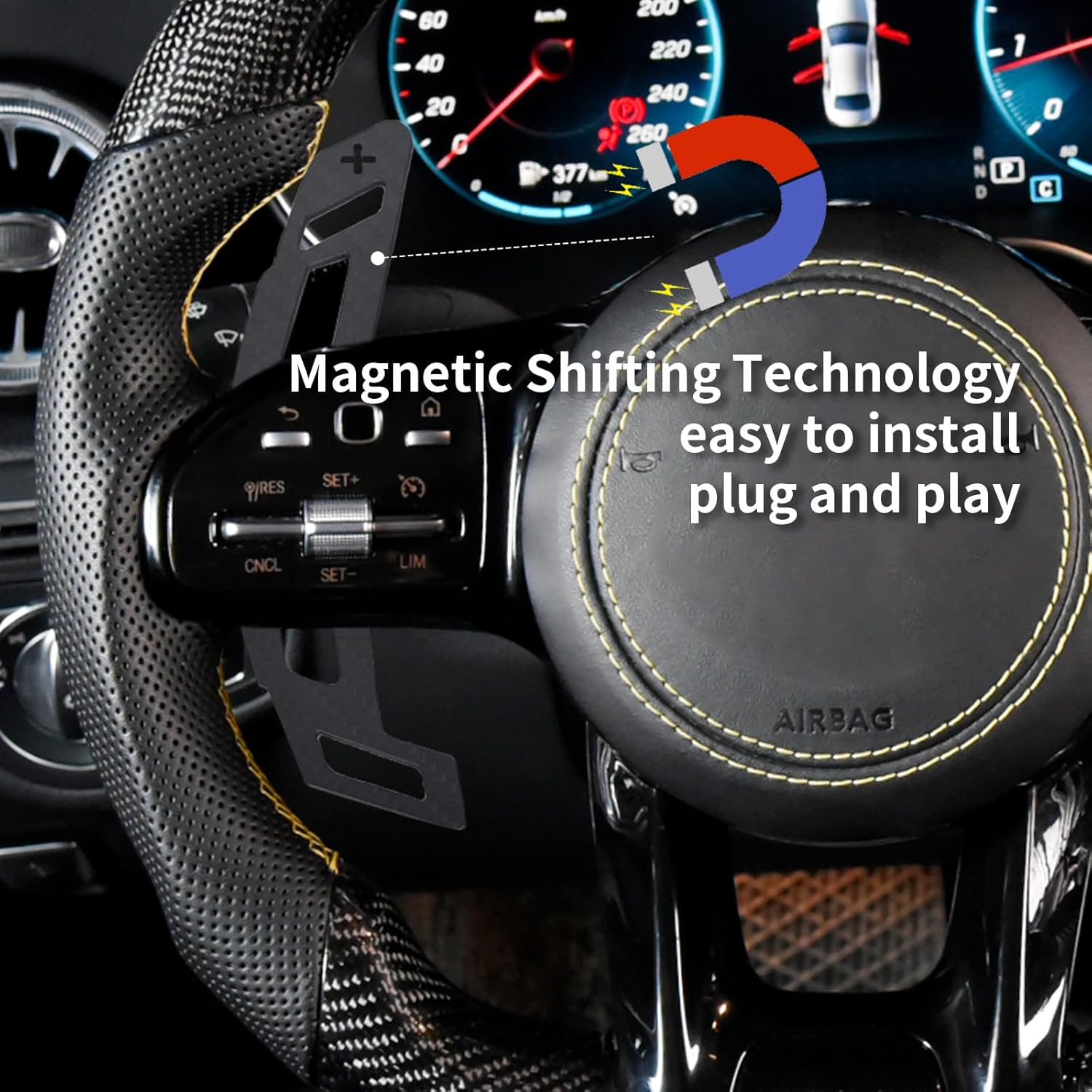 Magnetic Steering Wheel Paddle Shifter for Mercedes-Benz W205 W253 C253 W166 GLE W213 W177 W204 2015-2020, Carbon Fiber Paddle Extension Interior Decoration Accessories