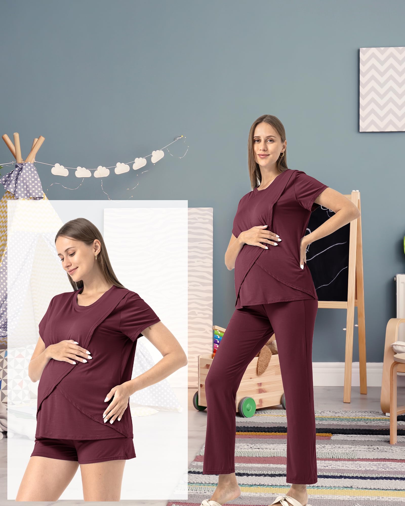 SUNNYBUY 3-częściowy zestaw piżamy do karmienia na czas poporodowy, luźna, miękka, ciążowa, bielizna nocna, odzież wypoczynkowa, warstwa odzieży