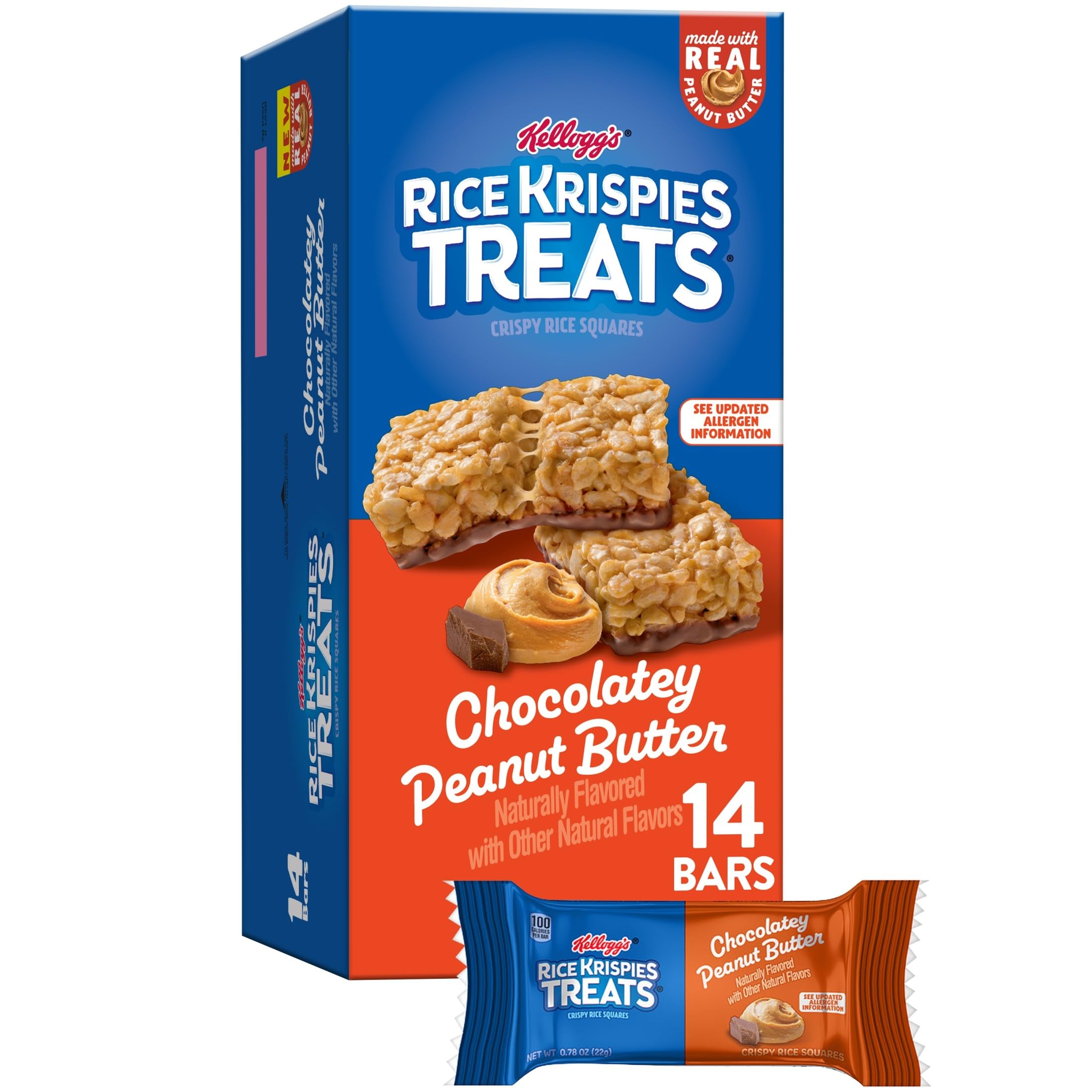 Crispy Rice Squares, Snack Bars, Chocolatey Peanut Butter, 10.8oz Box (14 Count)