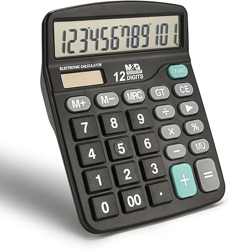 M&G Calculadora de escritorio Calculadora de oficina de 12 dígitos con pantalla LCD grande, energía solar dual y batería, calculadora de botón