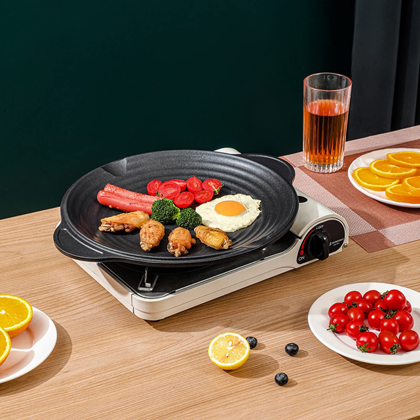 FLEXMAN Griglia Antiaderente, Griglia Multifunzione in Lega di Alluminio Nera, Padella Profonda, Accessori per Fornelli per Barbecue Rotondi per Barbecue, Campeggio, Viaggi (38 cm)