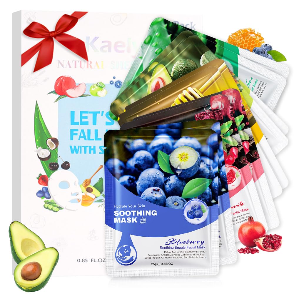 Kaely 10 Pack Variety Face Masks for Kids, Kids Face Mask Spa Day Kit Supplies, Spa Party Favors for Teens Girls Night, Sheet Facial Mask Skincare